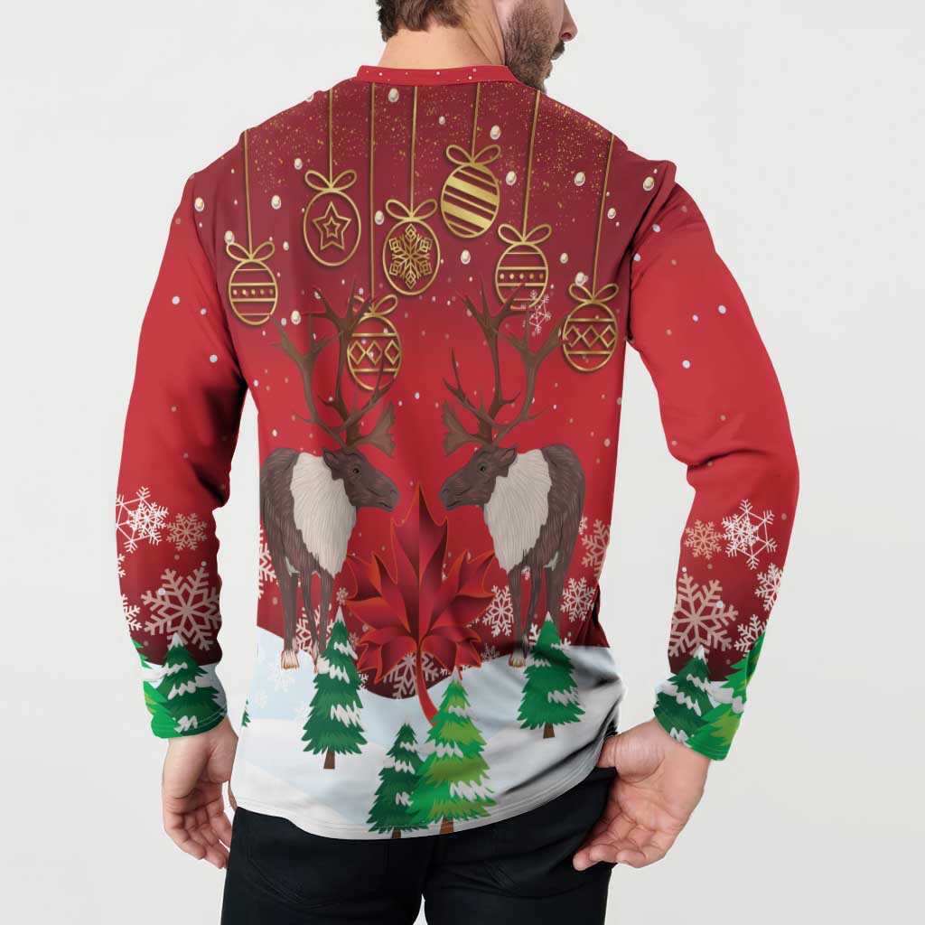 Christmas Canada Button Sweatshirt Joyeux Noel - Caribou With Maple Leaf - Wonder Print Shop