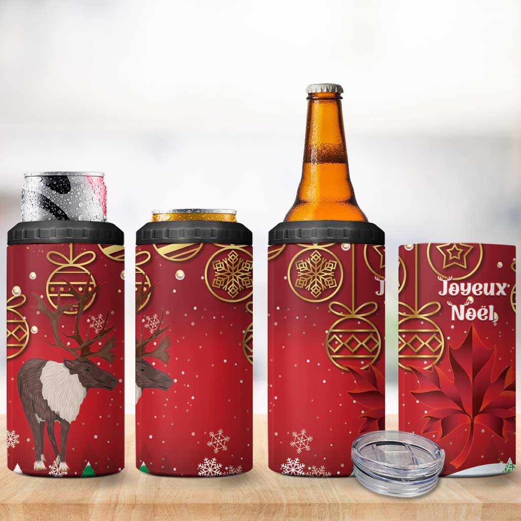 Christmas Canada 4 in 1 Can Cooler Tumbler Joyeux Noel - Caribou With Maple Leaf - Wonder Print Shop