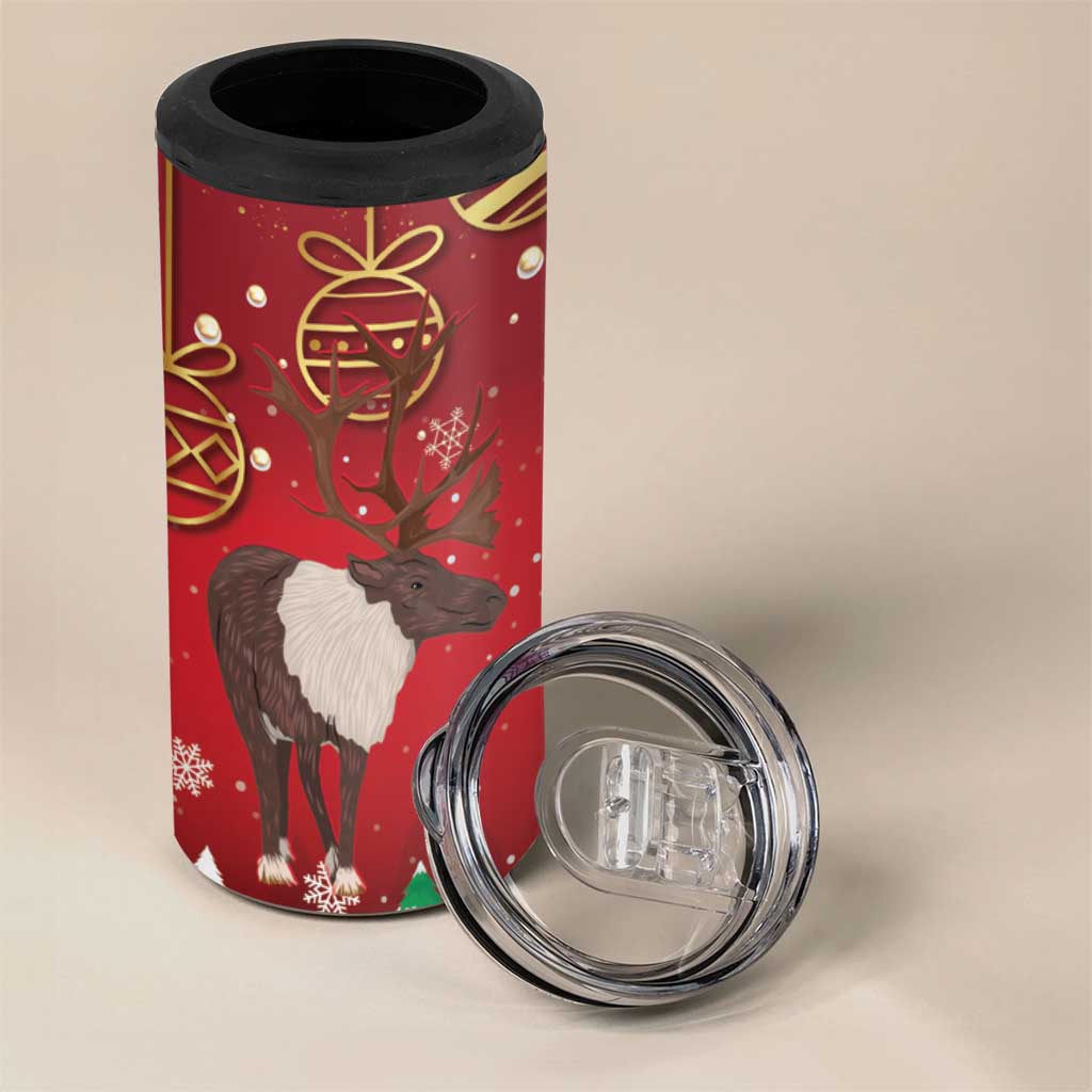 Christmas Canada 4 in 1 Can Cooler Tumbler Joyeux Noel - Caribou With Maple Leaf - Wonder Print Shop