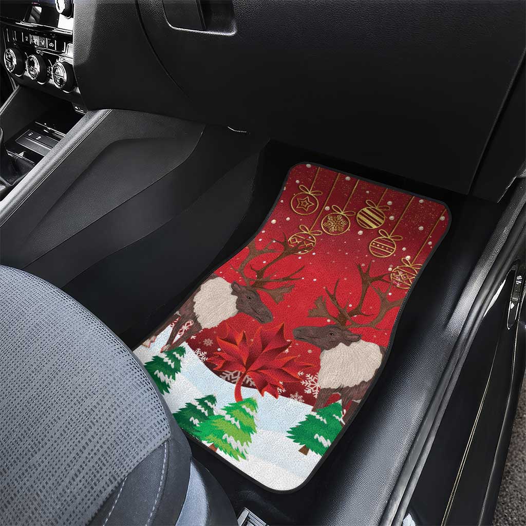 Christmas Canada Car Mats Joyeux Noel - Caribou With Maple Leaf - Wonder Print Shop
