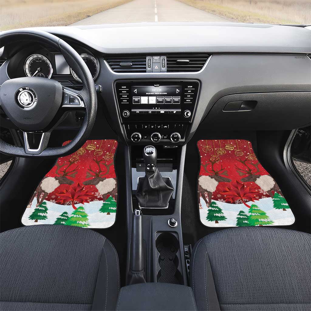 Christmas Canada Car Mats Joyeux Noel - Caribou With Maple Leaf - Wonder Print Shop