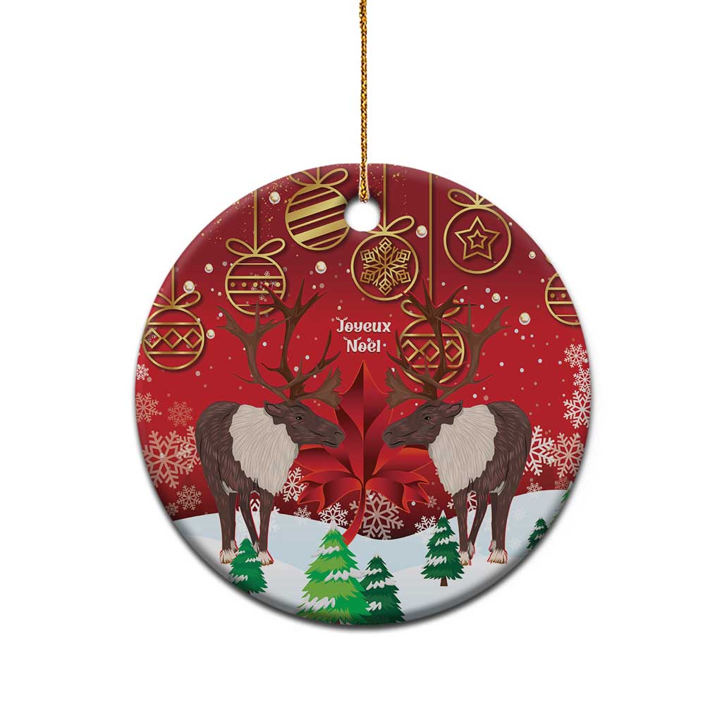 Christmas Canada Ceramic Ornament Joyeux Noel - Caribou With Maple Leaf - Wonder Print Shop