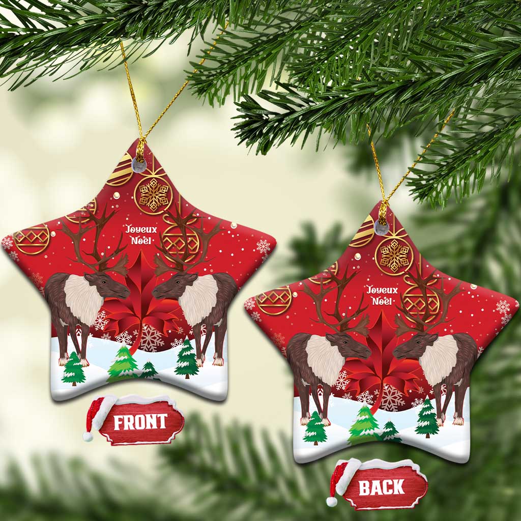 Christmas Canada Ceramic Ornament Joyeux Noel - Caribou With Maple Leaf - Wonder Print Shop