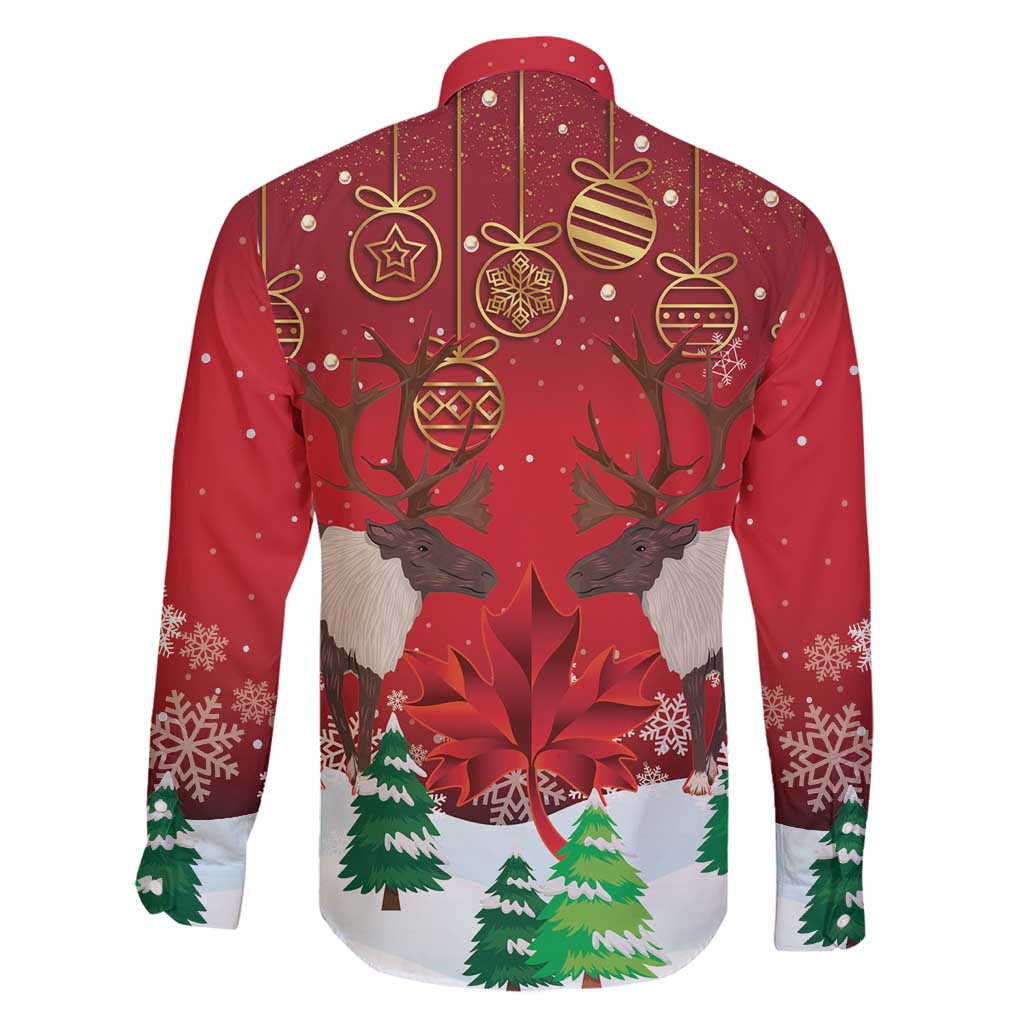 Christmas Canada Family Matching Long Sleeve Bodycon Dress and Hawaiian Shirt Joyeux Noel - Caribou With Maple Leaf - Wonder Print Shop