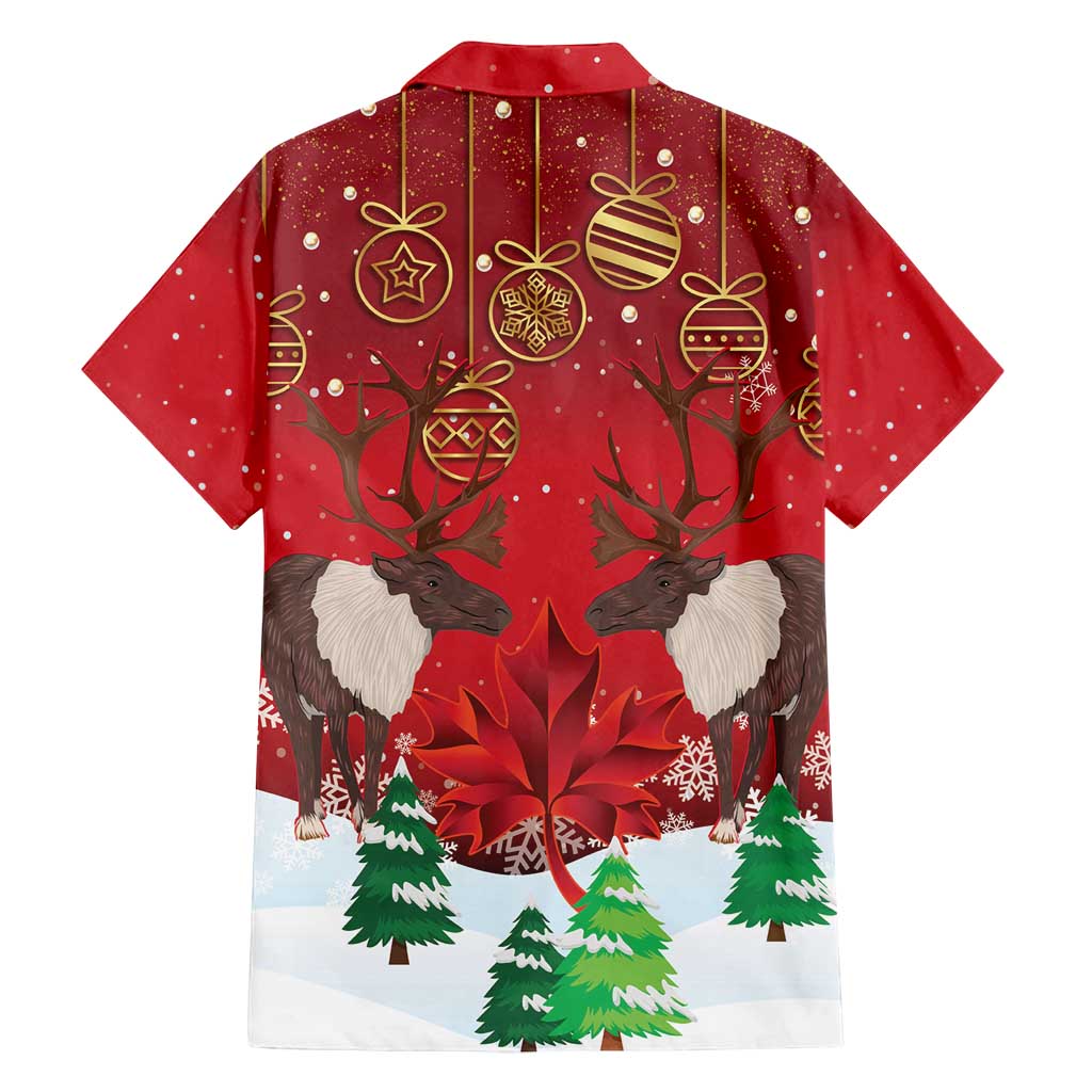 Christmas Canada Family Matching Off Shoulder Short Dress and Hawaiian Shirt Joyeux Noel - Caribou With Maple Leaf - Wonder Print Shop