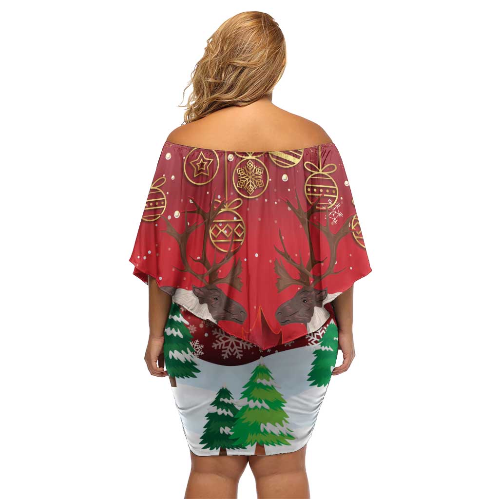 Christmas Canada Family Matching Off Shoulder Short Dress and Hawaiian Shirt Joyeux Noel - Caribou With Maple Leaf - Wonder Print Shop