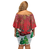 Christmas Canada Family Matching Off Shoulder Short Dress and Hawaiian Shirt Joyeux Noel - Caribou With Maple Leaf - Wonder Print Shop