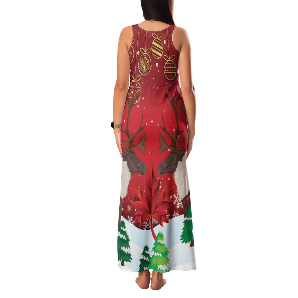 Christmas Canada Family Matching Tank Maxi Dress and Hawaiian Shirt Joyeux Noel - Caribou With Maple Leaf - Wonder Print Shop