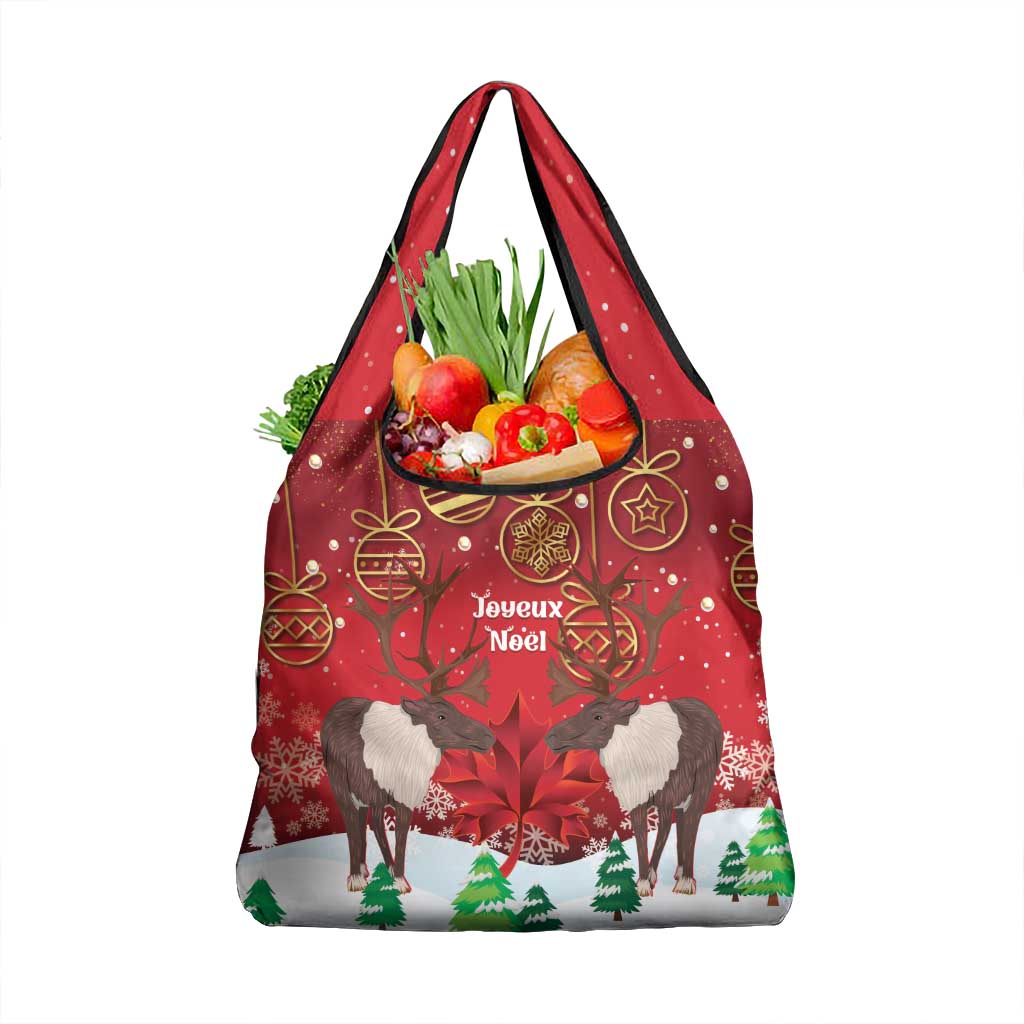 Christmas Canada Grocery Bag Joyeux Noel - Caribou With Maple Leaf