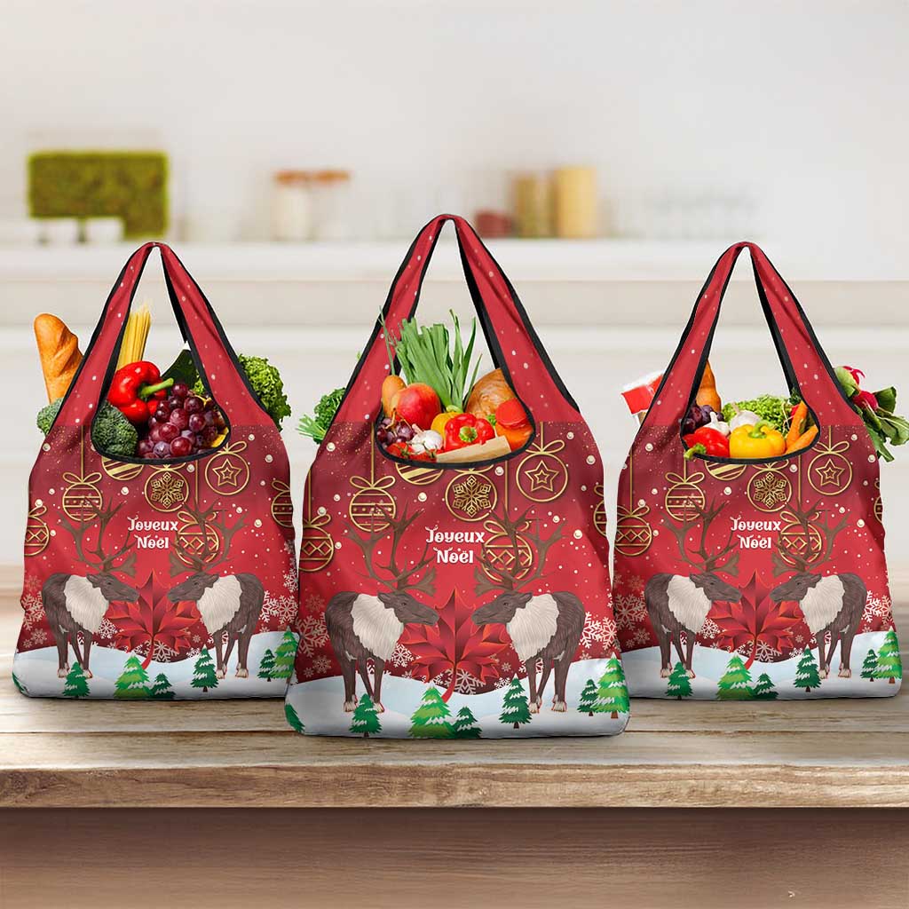 Christmas Canada Grocery Bag Joyeux Noel - Caribou With Maple Leaf