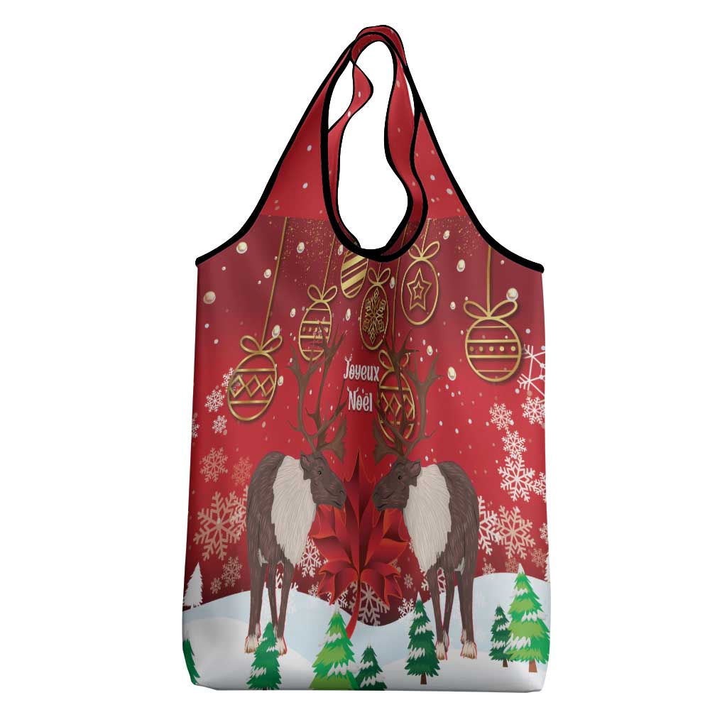 Christmas Canada Grocery Bag Joyeux Noel - Caribou With Maple Leaf