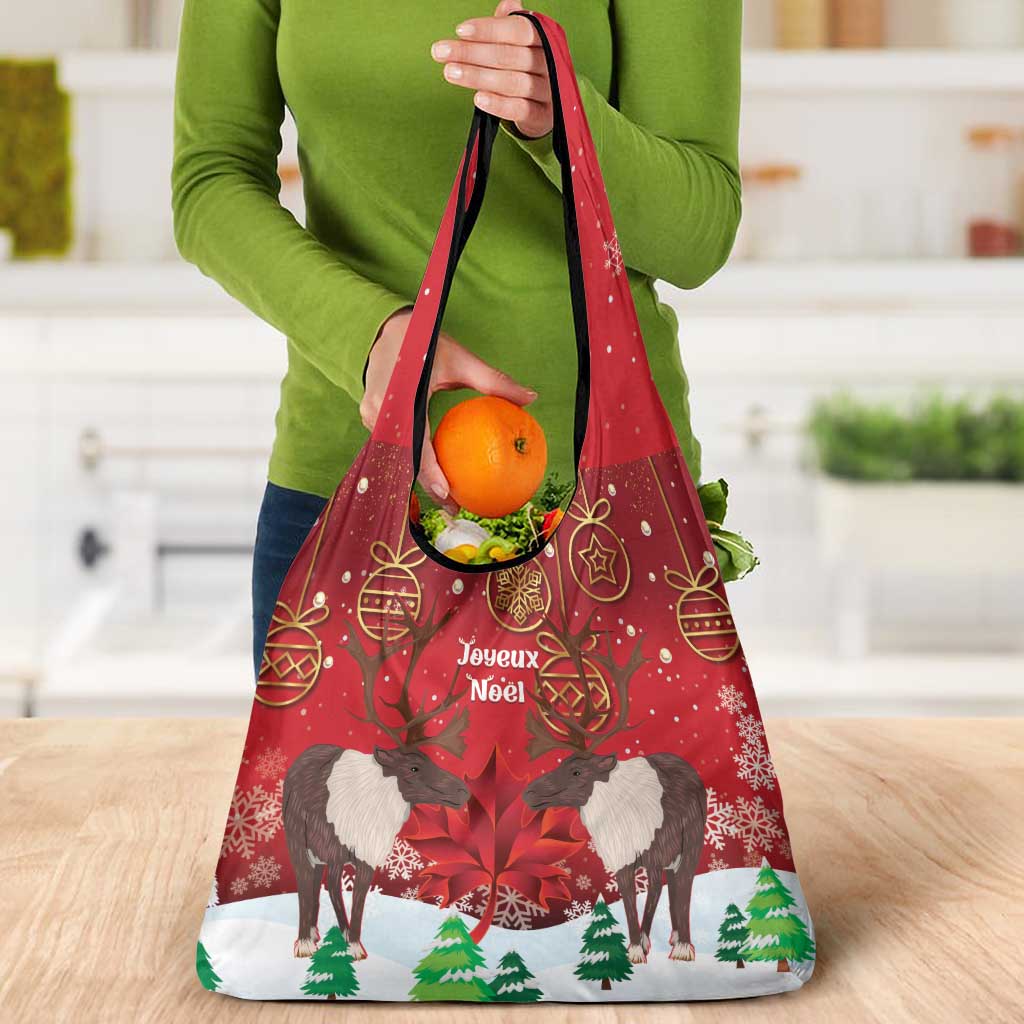Christmas Canada Grocery Bag Joyeux Noel - Caribou With Maple Leaf