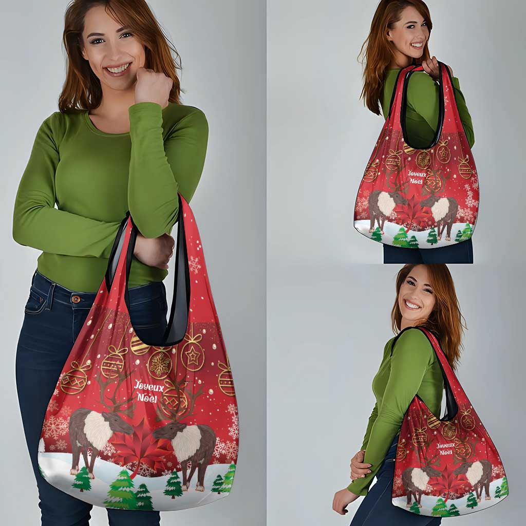 Christmas Canada Grocery Bag Joyeux Noel - Caribou With Maple Leaf