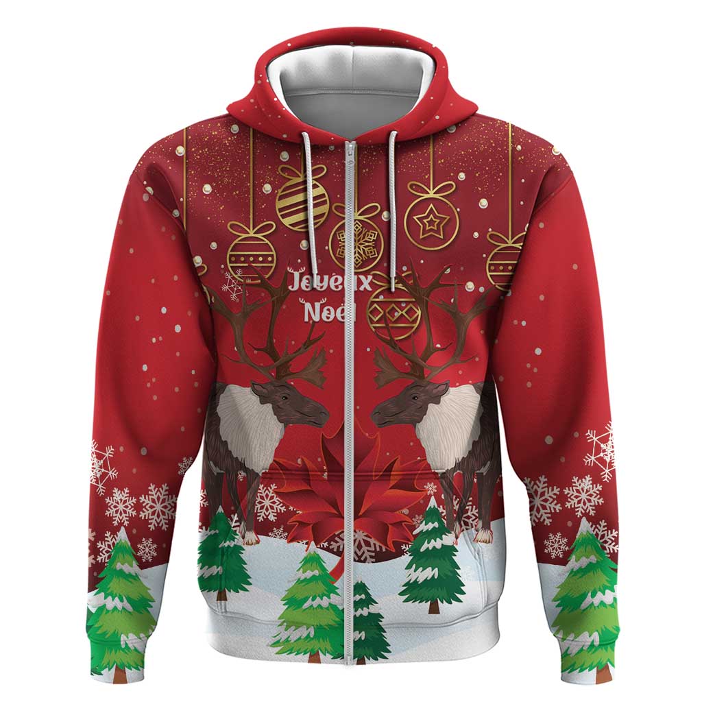 Christmas Canada Hoodie Joyeux Noel - Caribou With Maple Leaf - Wonder Print Shop