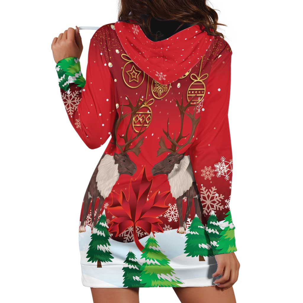 Christmas Canada Hoodie Dress Joyeux Noel - Caribou With Maple Leaf - Wonder Print Shop