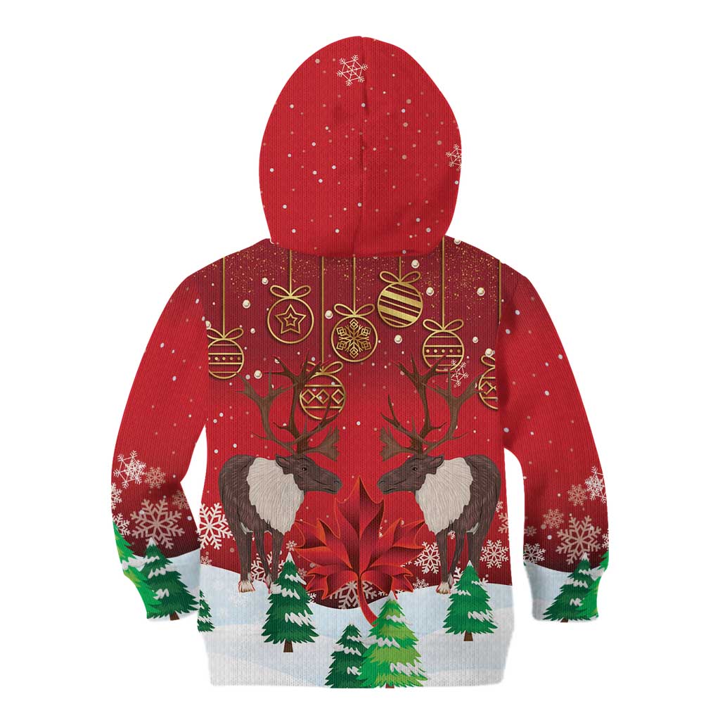 Christmas Canada Kid Hoodie Joyeux Noel - Caribou With Maple Leaf - Wonder Print Shop