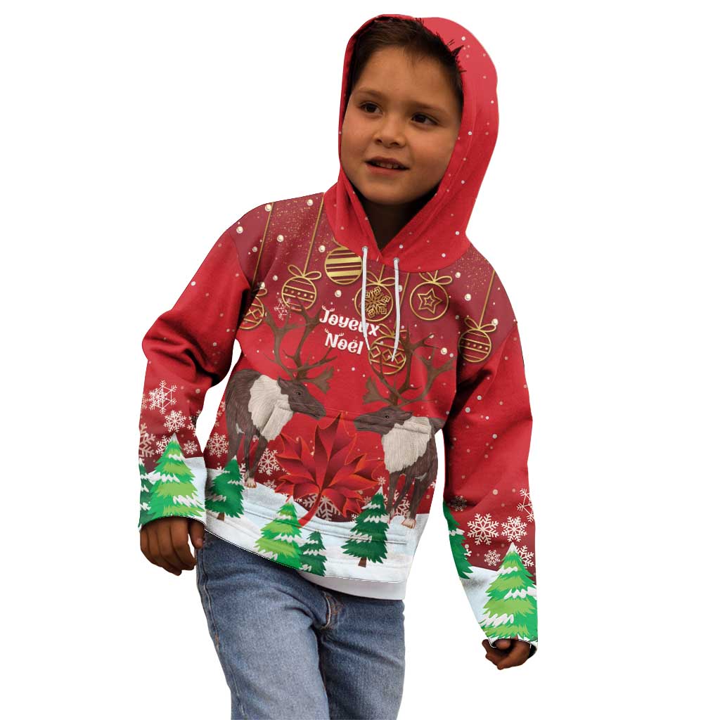 Christmas Canada Kid Hoodie Joyeux Noel - Caribou With Maple Leaf - Wonder Print Shop