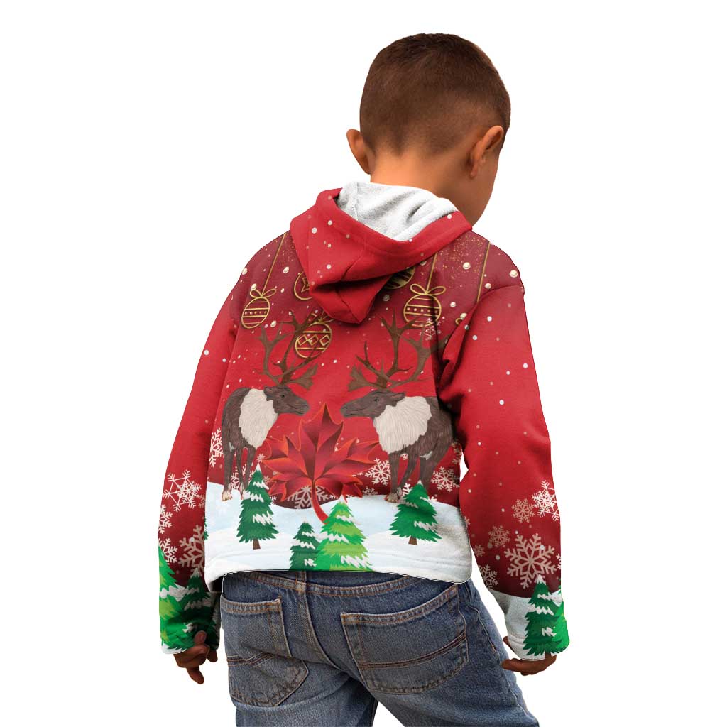 Christmas Canada Kid Hoodie Joyeux Noel - Caribou With Maple Leaf - Wonder Print Shop