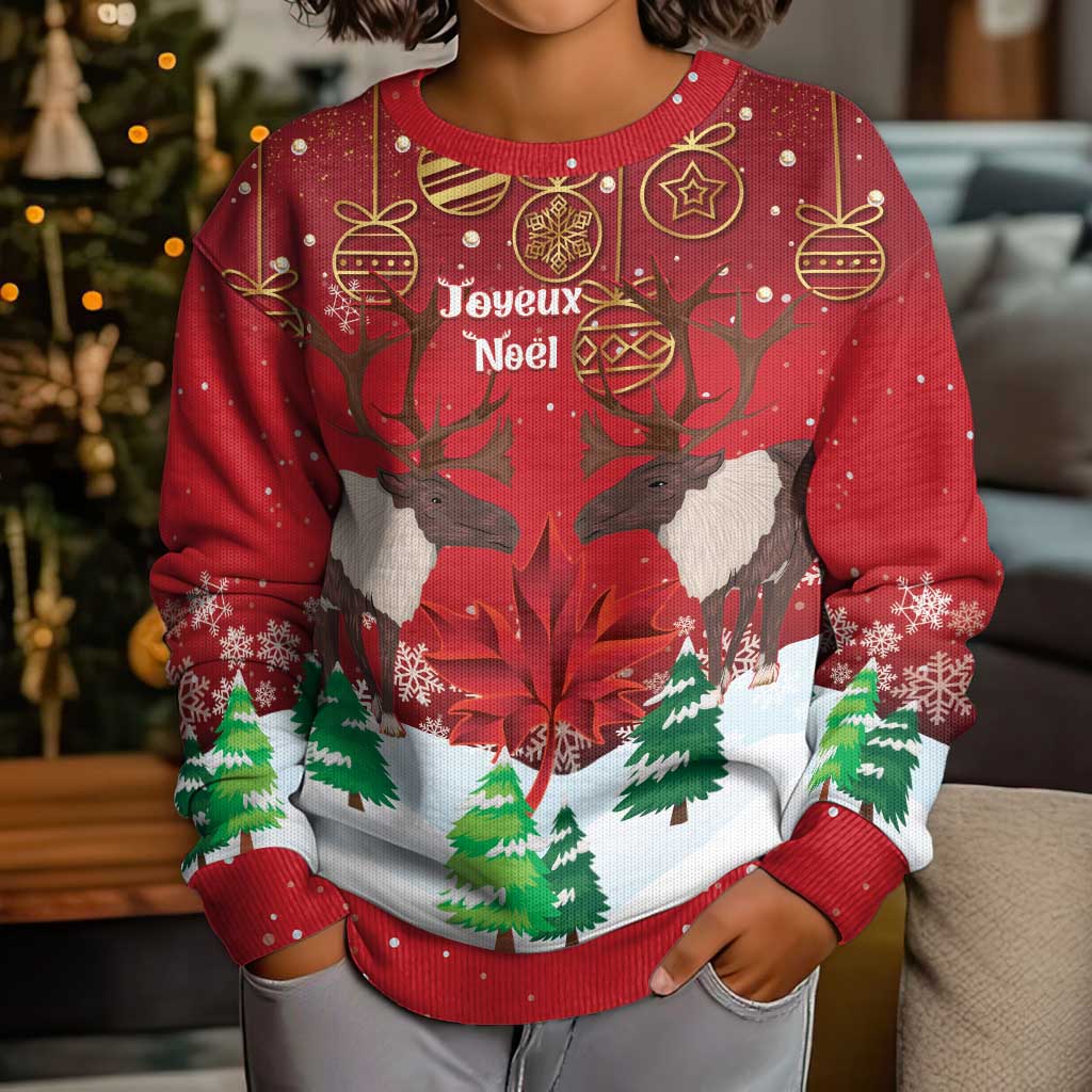 Christmas Canada Kid Ugly Christmas Sweater Joyeux Noel - Caribou With Maple Leaf - Wonder Print Shop