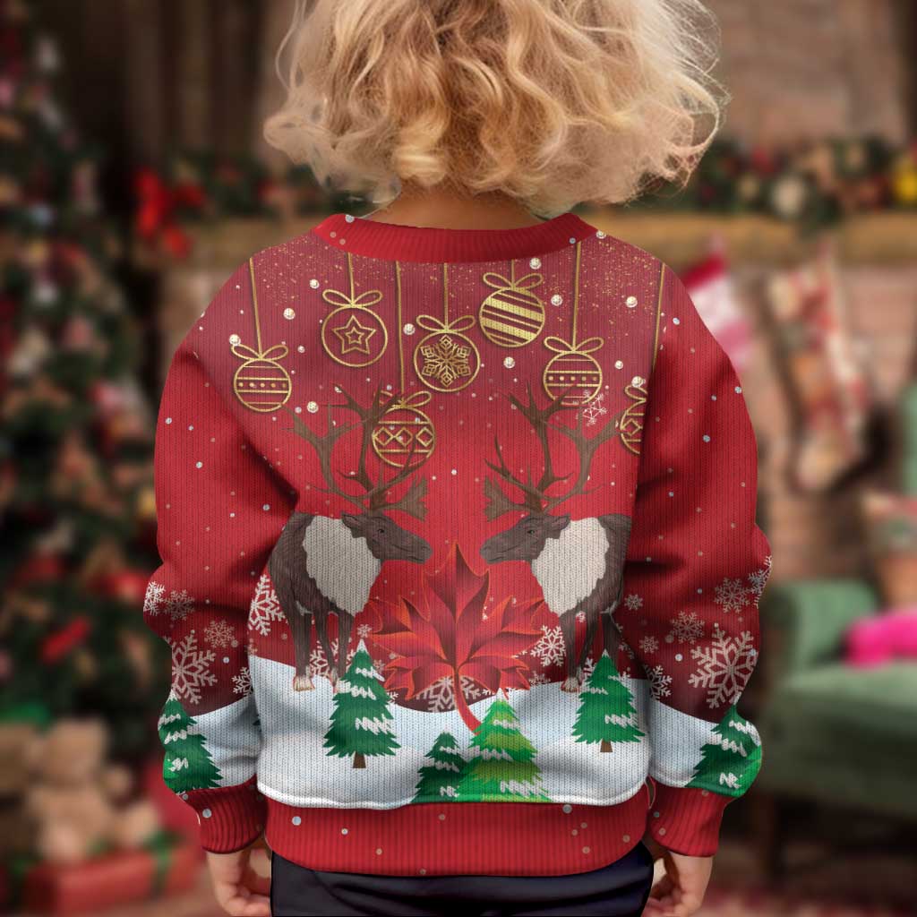 Christmas Canada Kid Ugly Christmas Sweater Joyeux Noel - Caribou With Maple Leaf - Wonder Print Shop