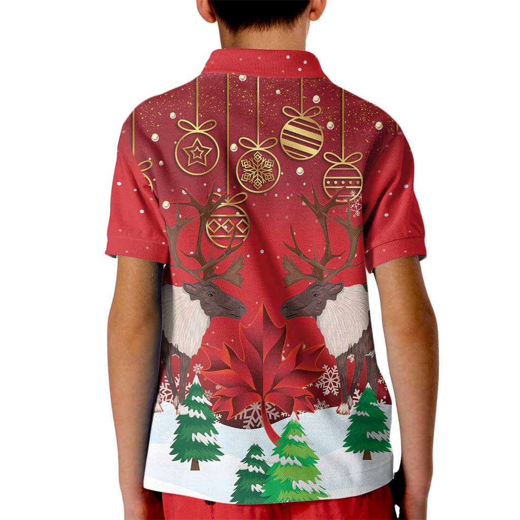 Christmas Canada Kid Polo Shirt Joyeux Noel - Caribou With Maple Leaf - Wonder Print Shop