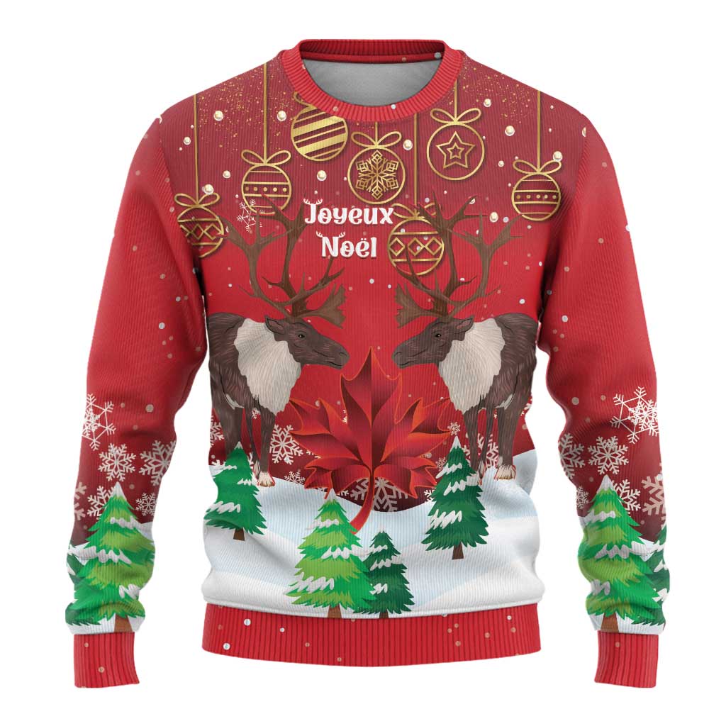 Christmas Canada Ugly Christmas Sweater Joyeux Noel - Caribou With Maple Leaf - Wonder Print Shop
