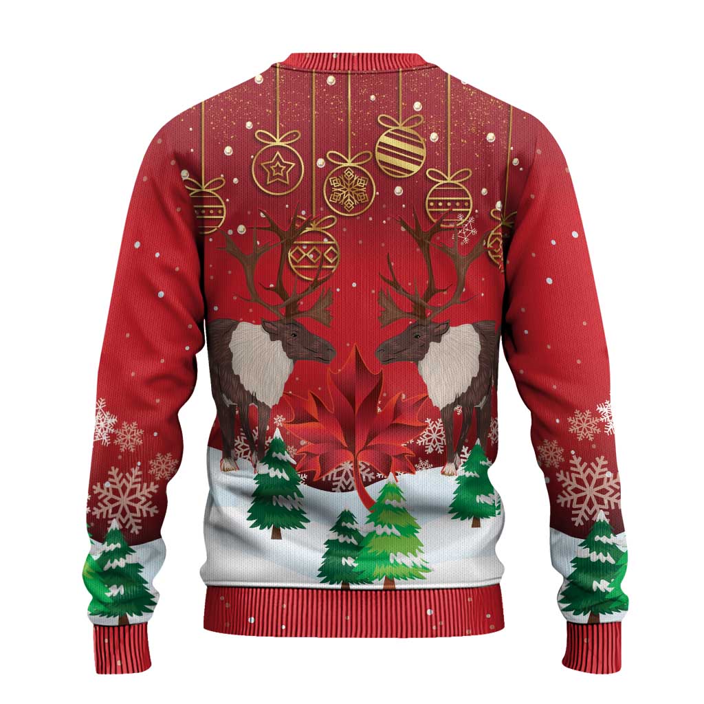 Christmas Canada Ugly Christmas Sweater Joyeux Noel - Caribou With Maple Leaf - Wonder Print Shop