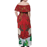 Christmas Canada Off Shoulder Maxi Dress Joyeux Noel - Caribou With Maple Leaf - Wonder Print Shop