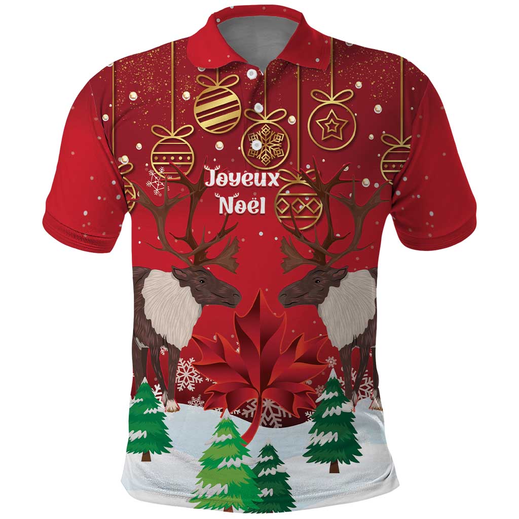 Christmas Canada Polo Shirt Joyeux Noel - Caribou With Maple Leaf - Wonder Print Shop