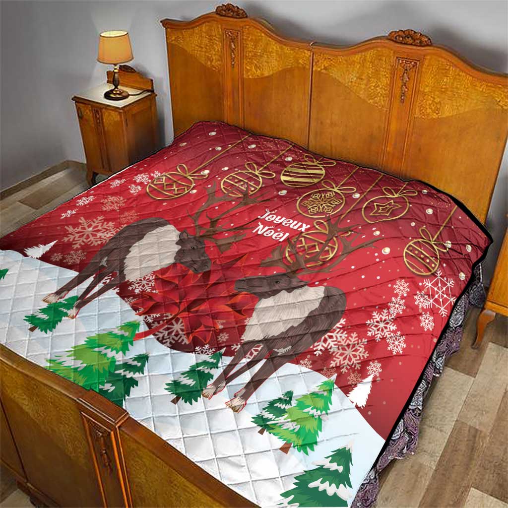 Christmas Canada Quilt Joyeux Noel - Caribou With Maple Leaf - Wonder Print Shop