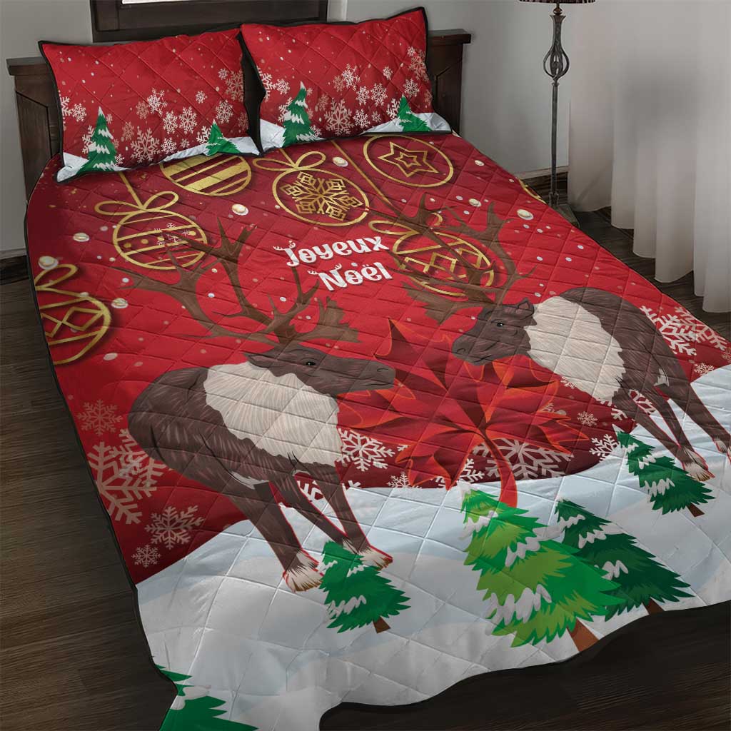 Christmas Canada Quilt Bed Set Joyeux Noel - Caribou With Maple Leaf - Wonder Print Shop