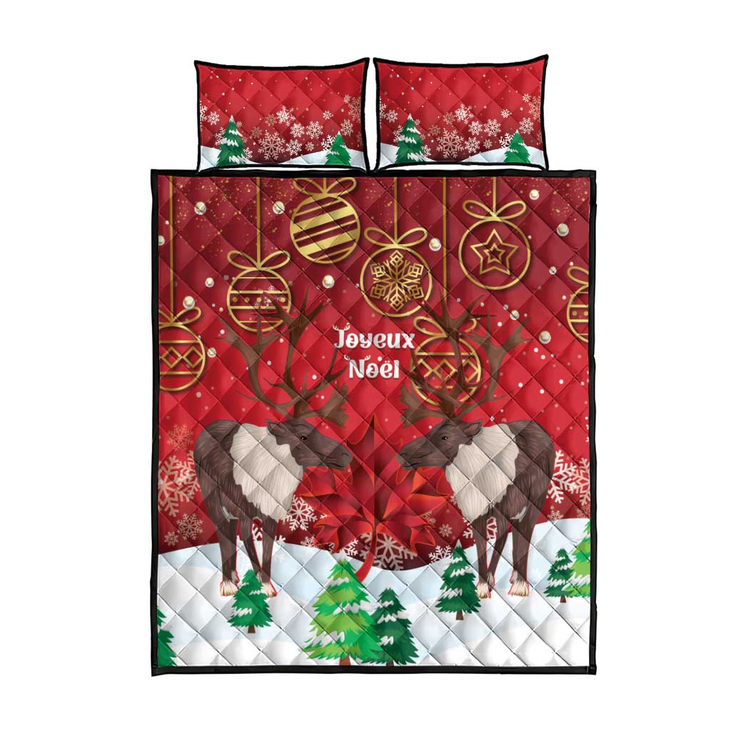 Christmas Canada Quilt Bed Set Joyeux Noel - Caribou With Maple Leaf - Wonder Print Shop