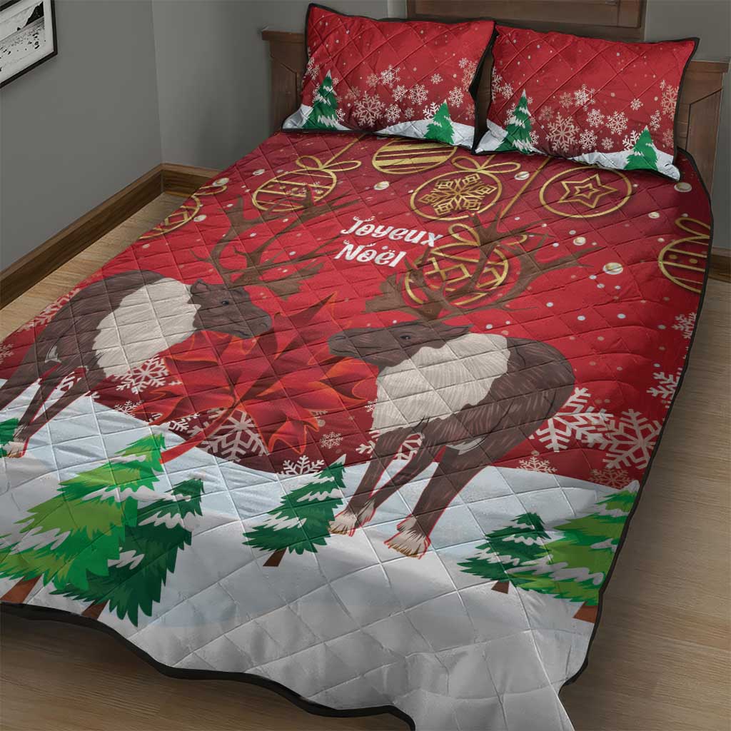 Christmas Canada Quilt Bed Set Joyeux Noel - Caribou With Maple Leaf - Wonder Print Shop