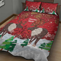 Christmas Canada Quilt Bed Set Joyeux Noel - Caribou With Maple Leaf - Wonder Print Shop