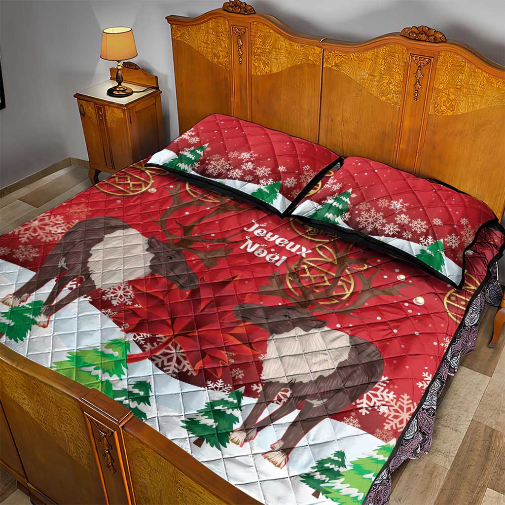 Christmas Canada Quilt Bed Set Joyeux Noel - Caribou With Maple Leaf - Wonder Print Shop