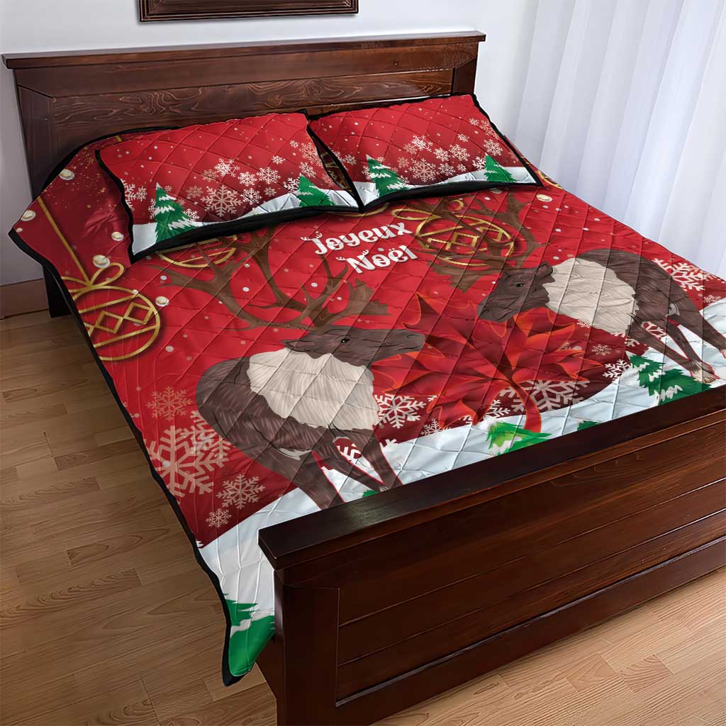 Christmas Canada Quilt Bed Set Joyeux Noel - Caribou With Maple Leaf - Wonder Print Shop