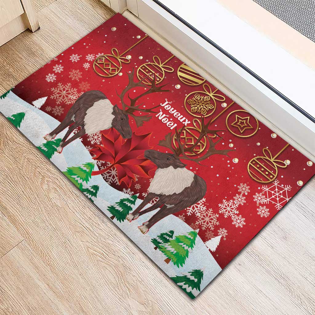 Christmas Canada Rubber Doormat Joyeux Noel - Caribou With Maple Leaf - Wonder Print Shop
