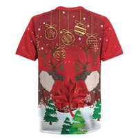 Christmas Canada Rugby Jersey Joyeux Noel - Caribou With Maple Leaf - Wonder Print Shop