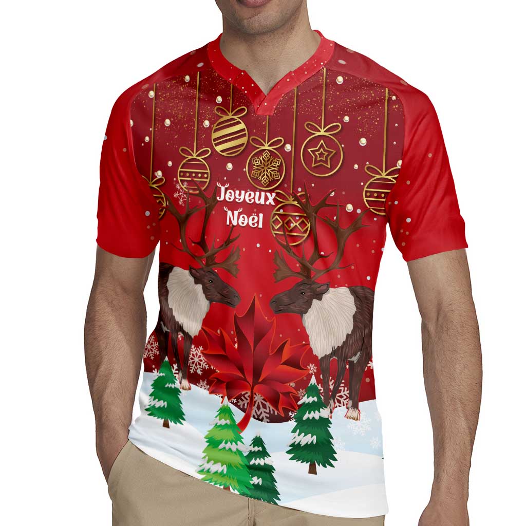 Christmas Canada Rugby Jersey Joyeux Noel - Caribou With Maple Leaf - Wonder Print Shop