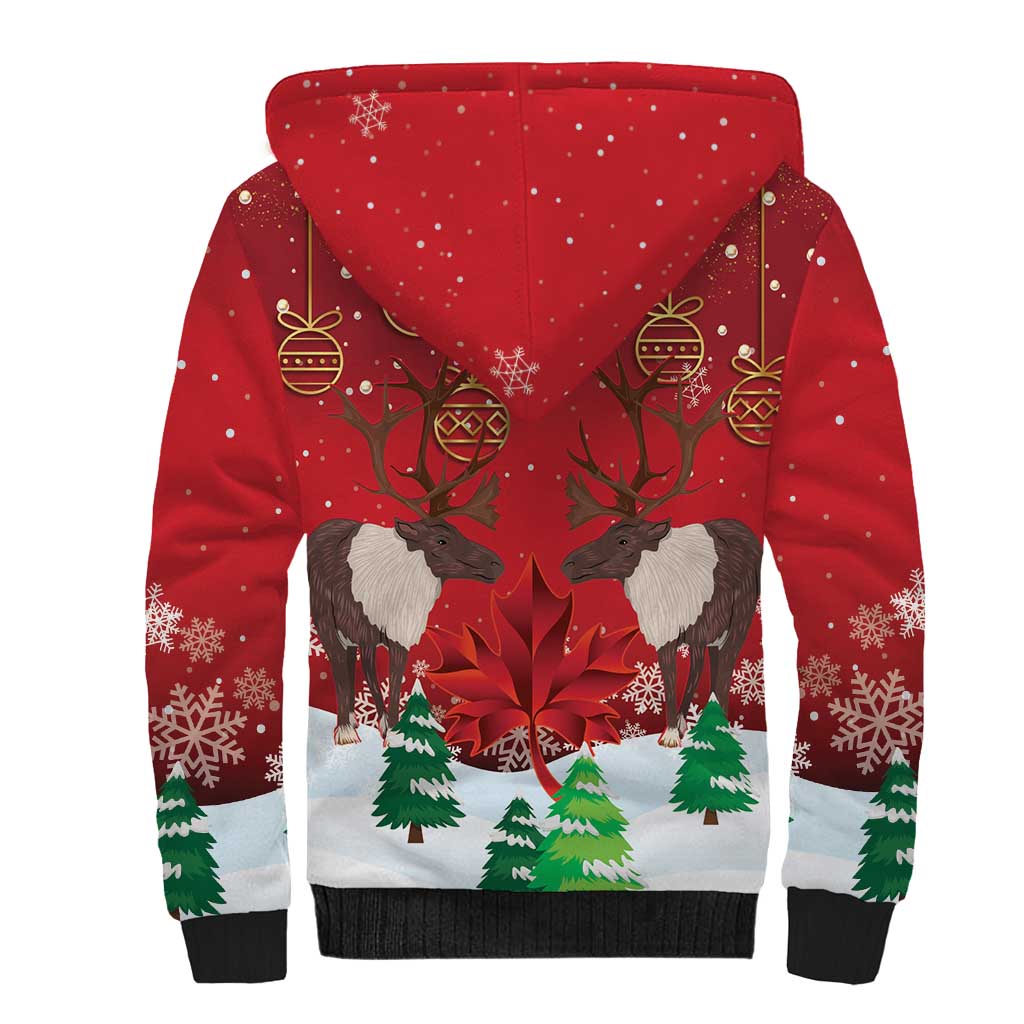Christmas Canada Sherpa Hoodie Joyeux Noel - Caribou With Maple Leaf - Wonder Print Shop