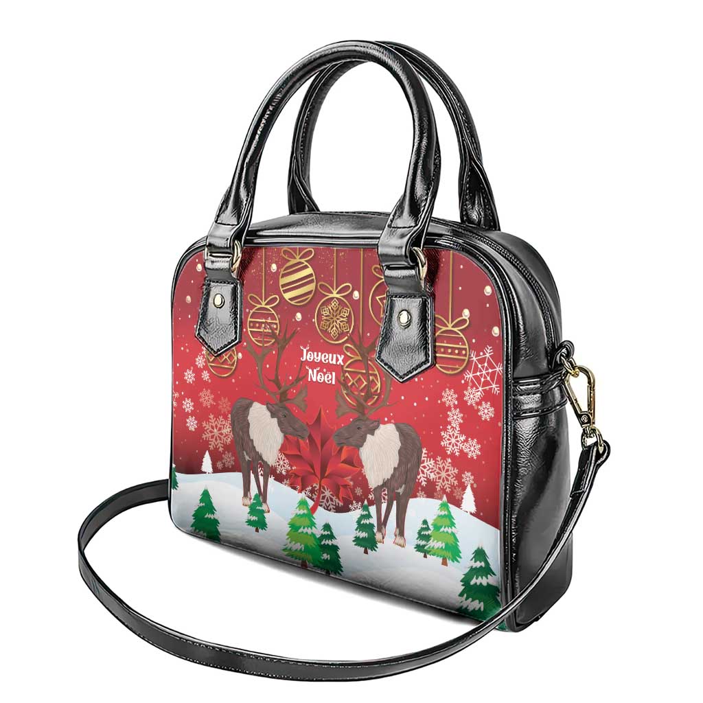Christmas Canada Shoulder Handbag Joyeux Noel - Caribou With Maple Leaf