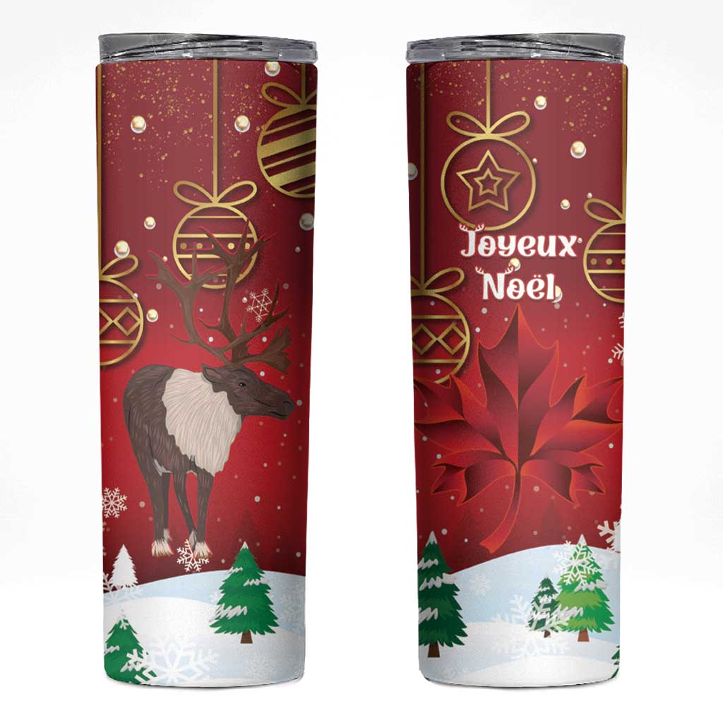 Christmas Canada Skinny Tumbler Joyeux Noel - Caribou With Maple Leaf - Wonder Print Shop