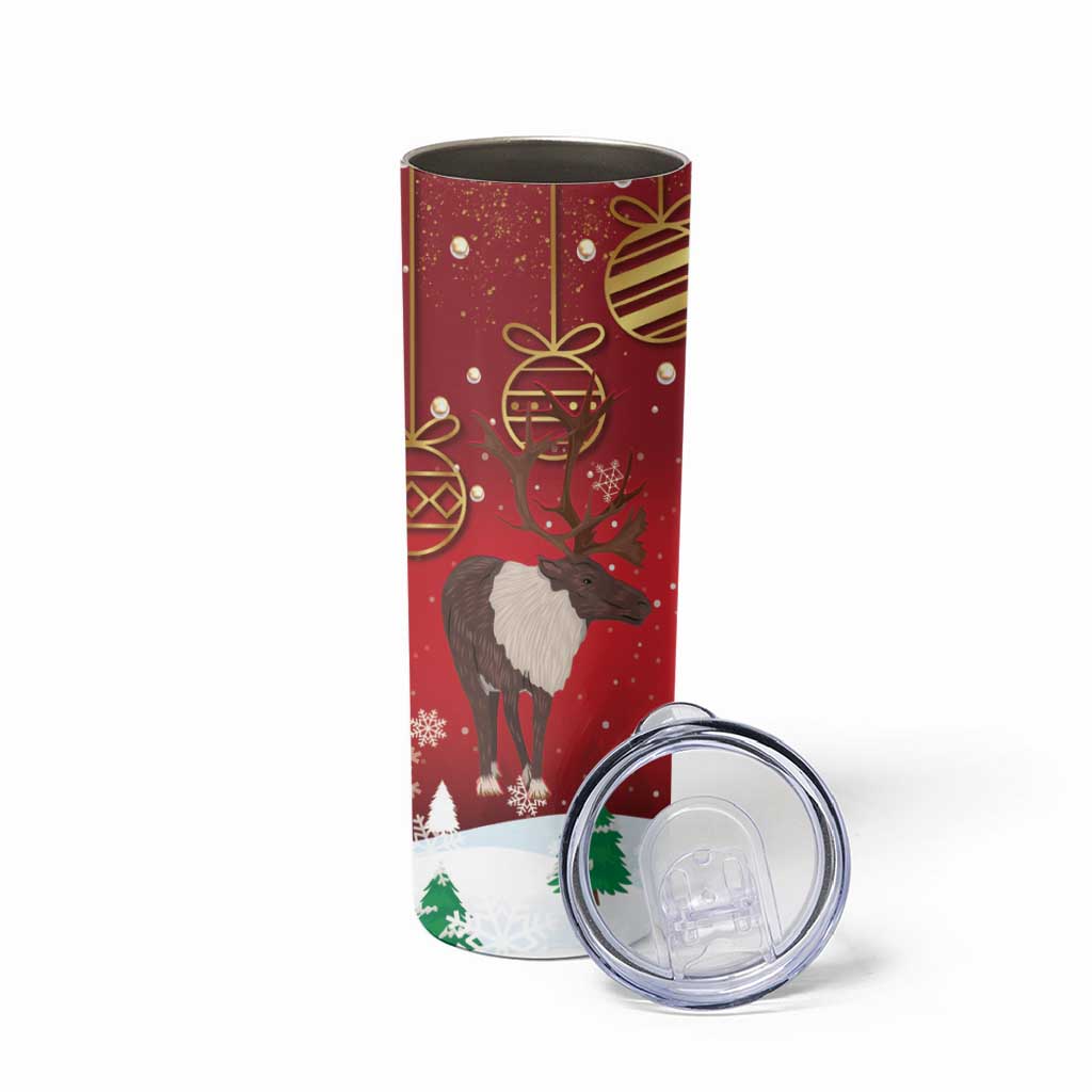 Christmas Canada Skinny Tumbler Joyeux Noel - Caribou With Maple Leaf - Wonder Print Shop