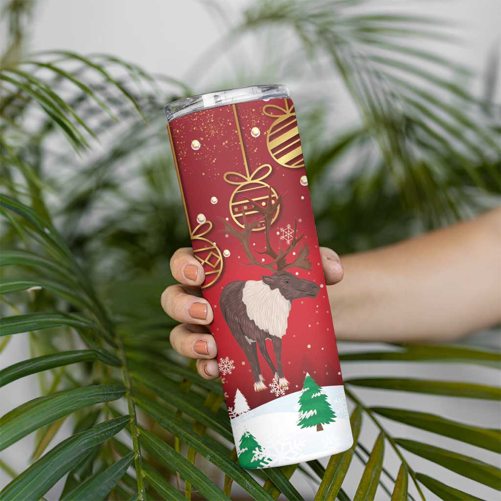 Christmas Canada Skinny Tumbler Joyeux Noel - Caribou With Maple Leaf - Wonder Print Shop