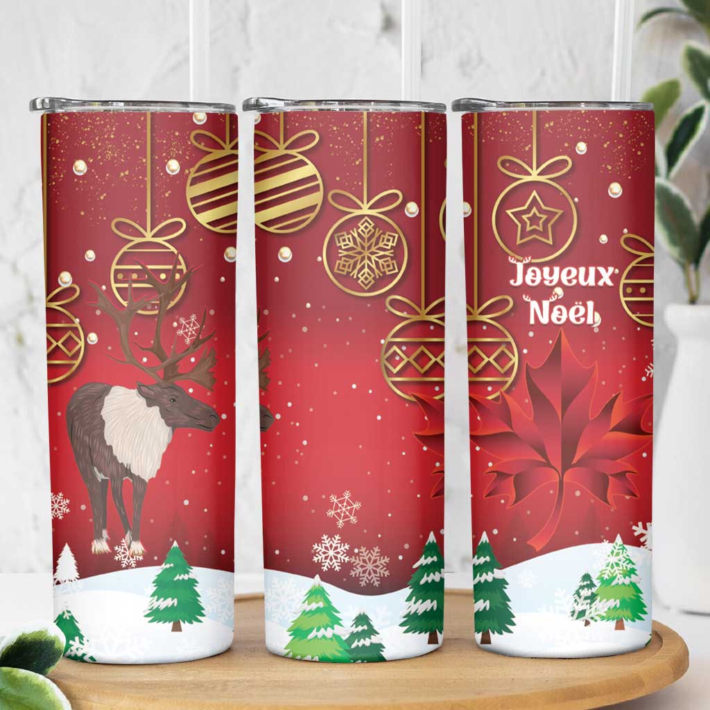 Christmas Canada Skinny Tumbler Joyeux Noel - Caribou With Maple Leaf - Wonder Print Shop