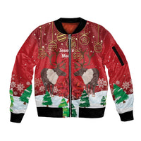Christmas Canada Sleeve Zip Bomber Jacket Joyeux Noel - Caribou With Maple Leaf - Wonder Print Shop