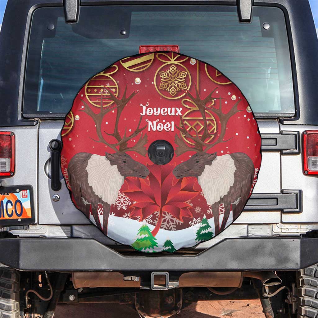 Christmas Canada Spare Tire Cover Joyeux Noel - Caribou With Maple Leaf - Wonder Print Shop