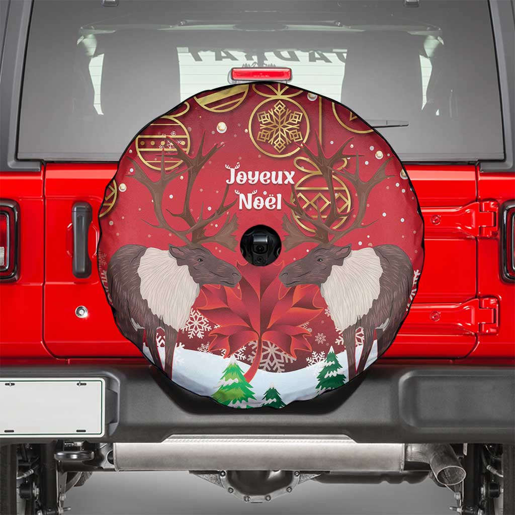 Christmas Canada Spare Tire Cover Joyeux Noel - Caribou With Maple Leaf - Wonder Print Shop