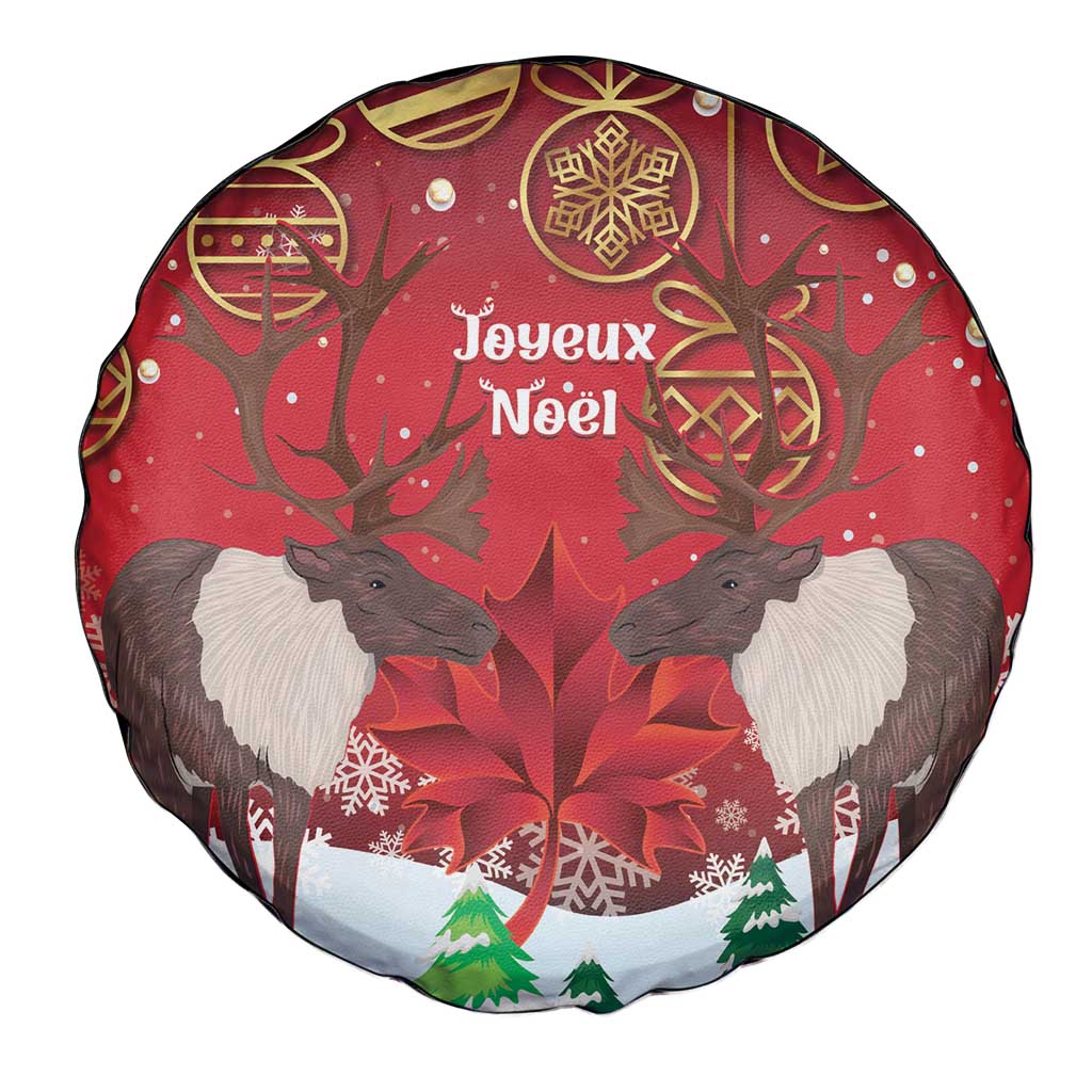 Christmas Canada Spare Tire Cover Joyeux Noel - Caribou With Maple Leaf - Wonder Print Shop