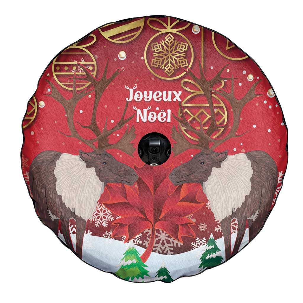 Christmas Canada Spare Tire Cover Joyeux Noel - Caribou With Maple Leaf - Wonder Print Shop